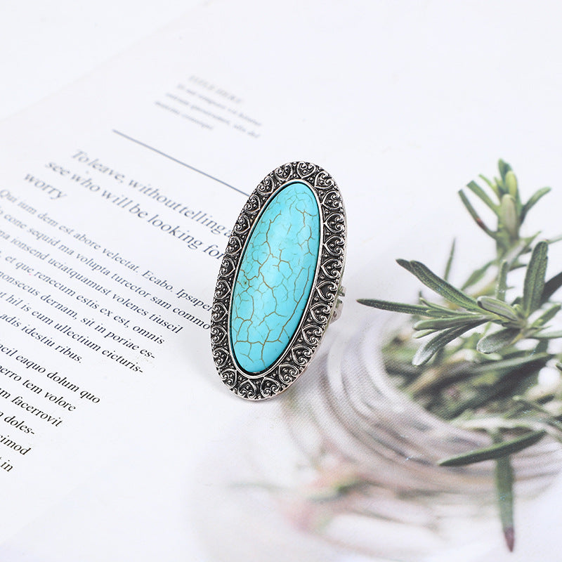 Wholesale Marquise diamond-shaped royal crown pattern turquoise ring turquoise ring